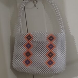 Elegant Pearl and Orange Beaded Shoulder Bag This Is Hand Made One Of A Kind